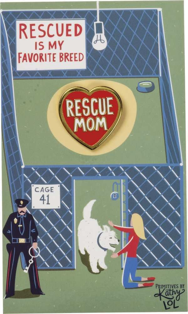 Last Call! Rescue Dog Mom Enamel Pin in Gold Heart